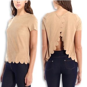 First Look Taupe Scalloped Hem Split Back Sz. S